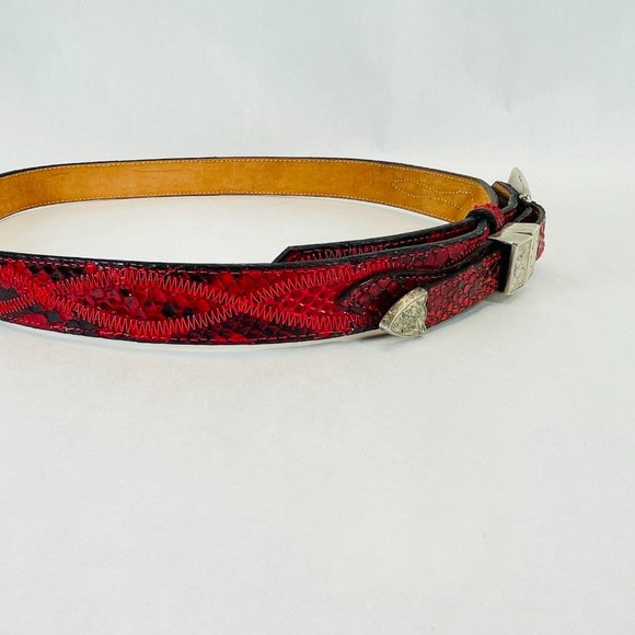 Vintage 80’s Justin Genuine Snake Skin Red Western Rockabilly Red Belt main image 8